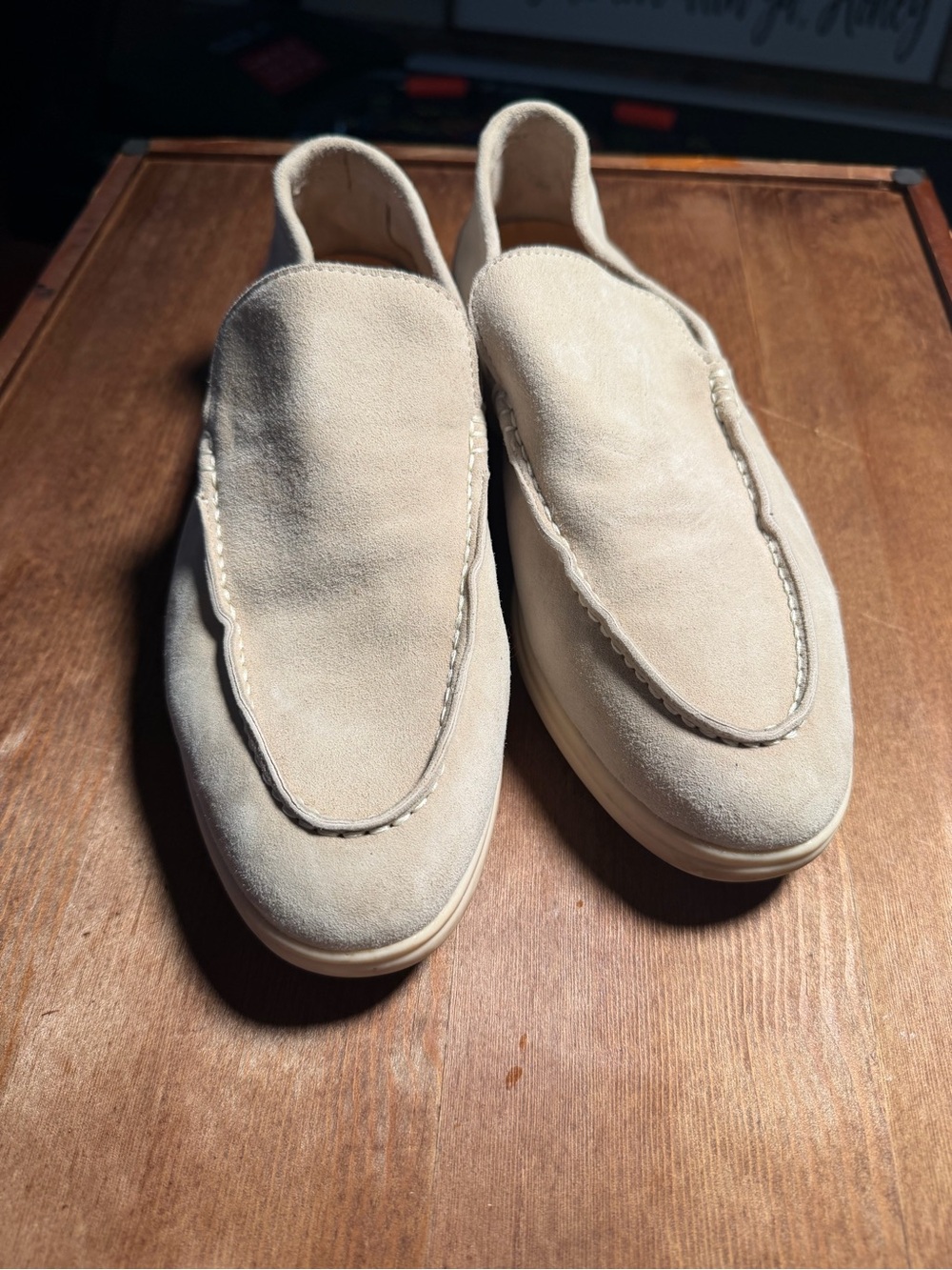 Womens Suede Slip-On Loafers in Beige